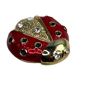 AAI Ladybug Brooch Pin Red Enamel Gold Tone Rhinestones Ladybird Beetle